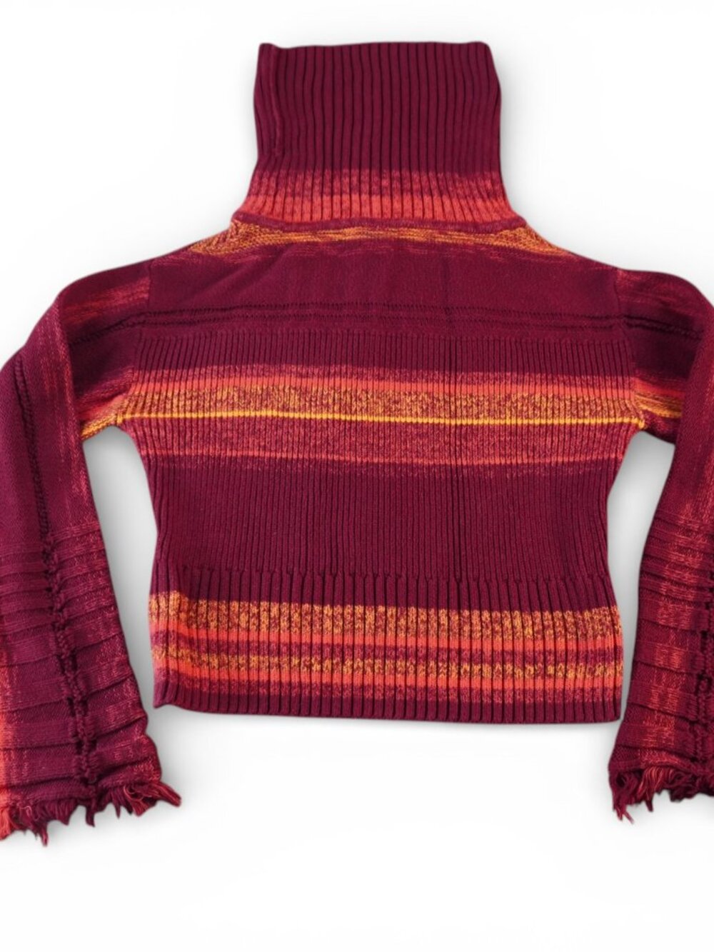 Free People Close To Me Sweater Womens XS Striped Turtleneck Bell‎ Sleeve Fringe